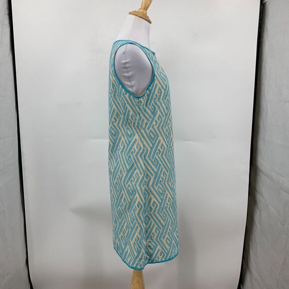 Chelsea & Violet Dress Womens Small Beige Blue Shift Textured Keyhole Ikat Lined - Picture 4 of 15